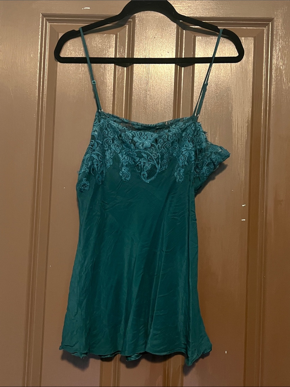 Y2K vintage Gold Hawk Teal Lace-Trim Satin Cami Top - Women's